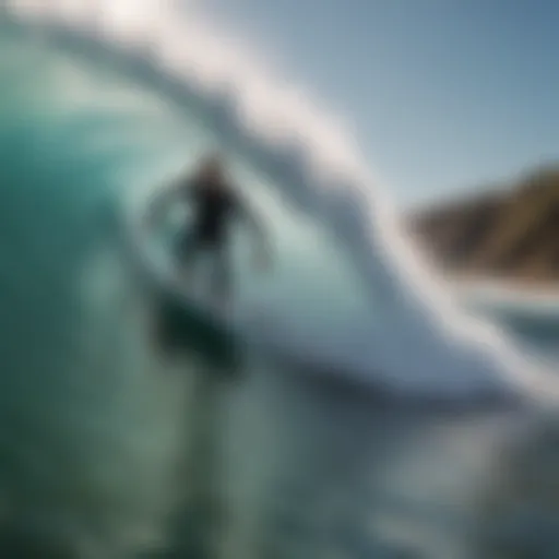 A surfer carving through a wave with precision and skill