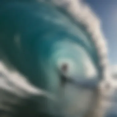 Surfer riding a massive wave at Teahupo'o Beach