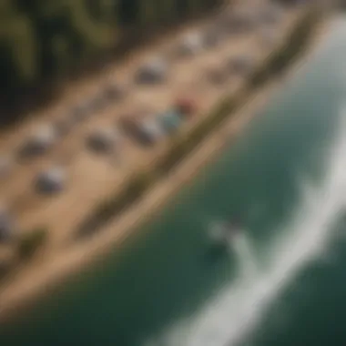 Spectacular aerial view of a wakeboard park with riders in action