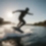 Wakeboarder performing a stylish trick on the water