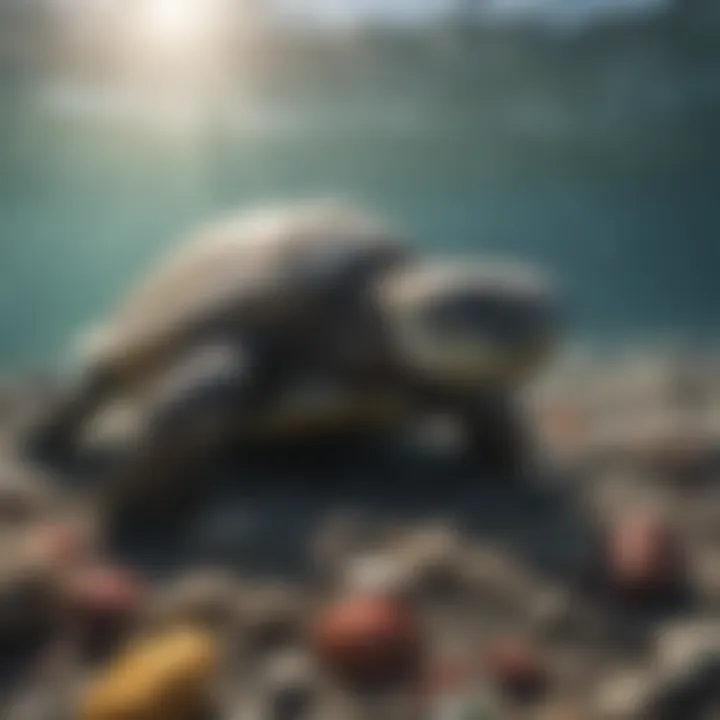 Sea Turtle Entangled in Plastic Debris