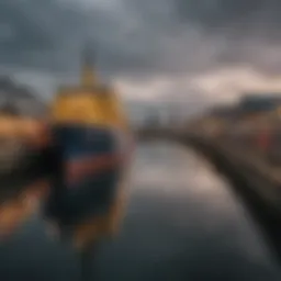 A scenic view of Dublin port with ferries docked