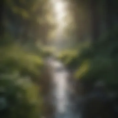 Illustration of a gentle stream flowing through a lush meadow