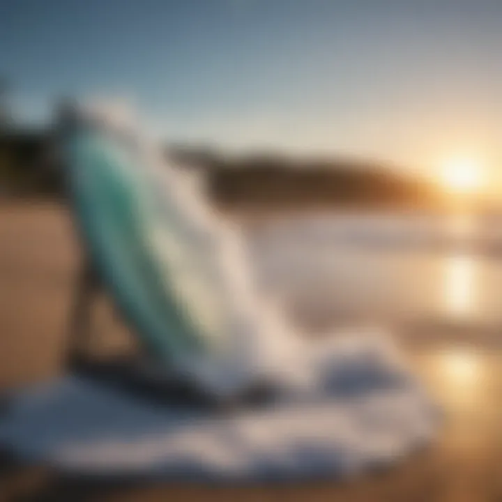 Foam surf rack against a vibrant beach backdrop