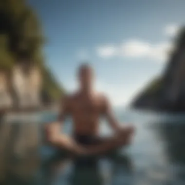 An individual meditating on the beach, embodying relaxation techniques for freediving.