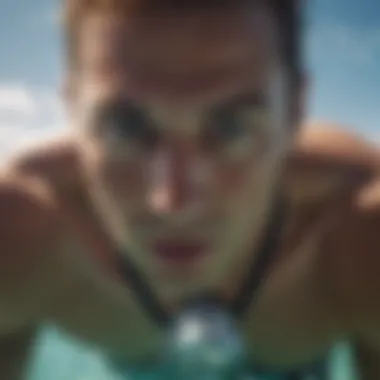 A close-up of a freediver preparing for a dive, focusing on breath capacity.