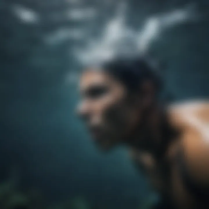 A serene underwater scene depicting a freediver practicing breath control.