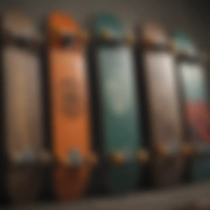 A collection of various G&S skateboard models lined up, highlighting their design evolution