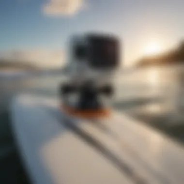 Close-up of a GoPro attached to a surfboard