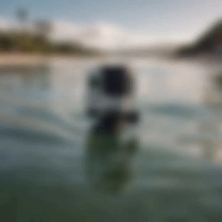 Close-up of a GoPro mount securely attached to a surfboard