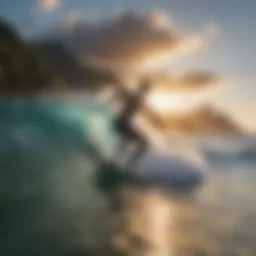 Surfer catching a perfect wave at Hanalei Bay