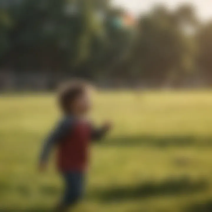 A child joyfully flying a kite in a park