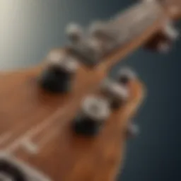 Close-up of a ukulele with tuning pegs