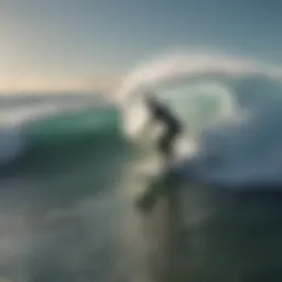 Aerial view of hydrofoil surfboard cutting through waves