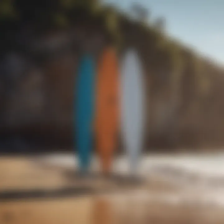 Hydrofoil surfboard lineup on a sunny beach