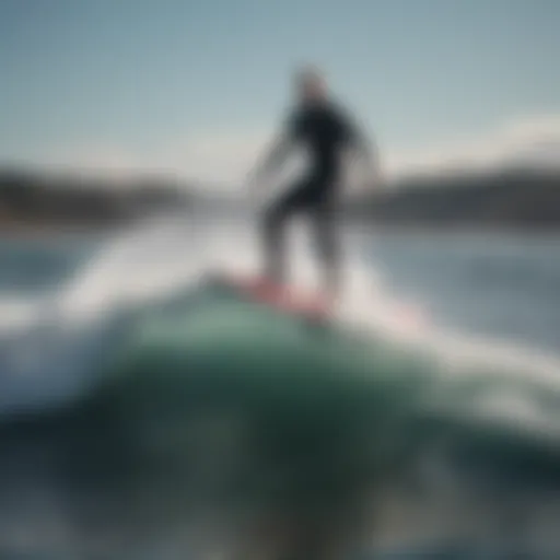 Hydrofoil surfboard slicing through the waves