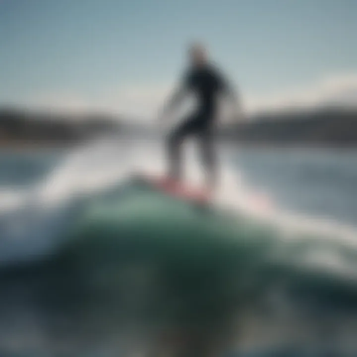 Hydrofoil surfboard slicing through the waves