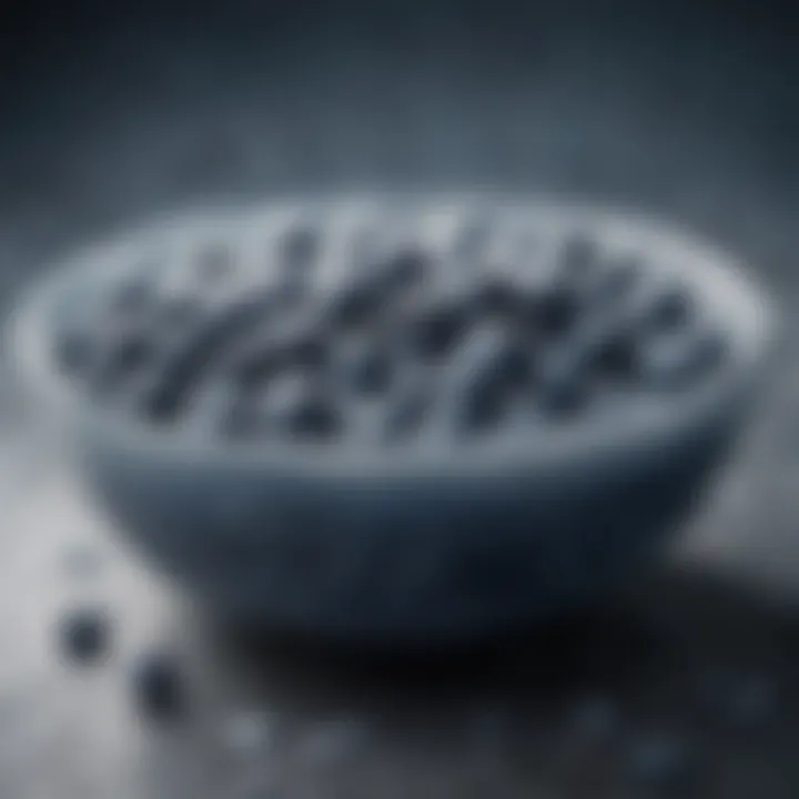 Frozen blueberries in a frost-covered bowl