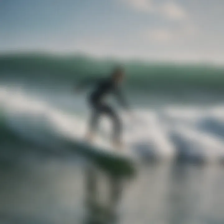 Sleek beginner surfboard in action