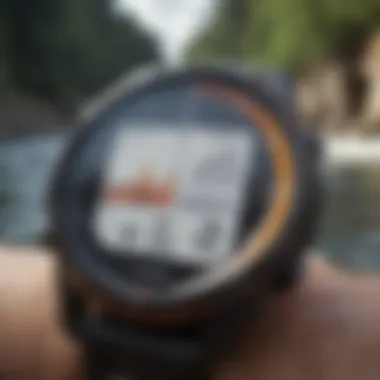 Garmin watch displaying kayaking metrics in action on a river