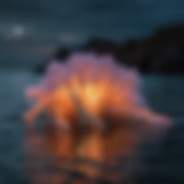 Bioluminescent organisms glowing in the dark ocean, showcasing the unique adaptations of marine life to light.