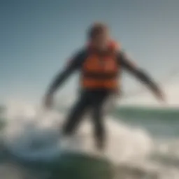 Kitesurfer in action with life jacket