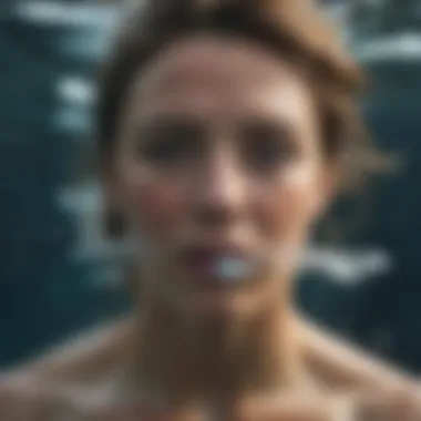 Close-up of swimmer practicing underwater breath control