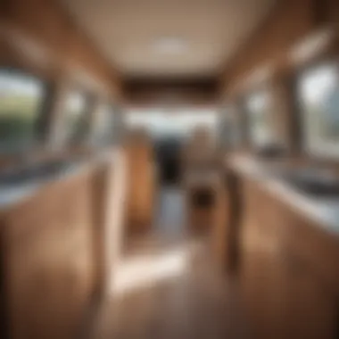 Interior of a surf van with custom storage solutions