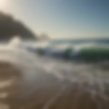 Coastal landscape with surfers enjoying the waves