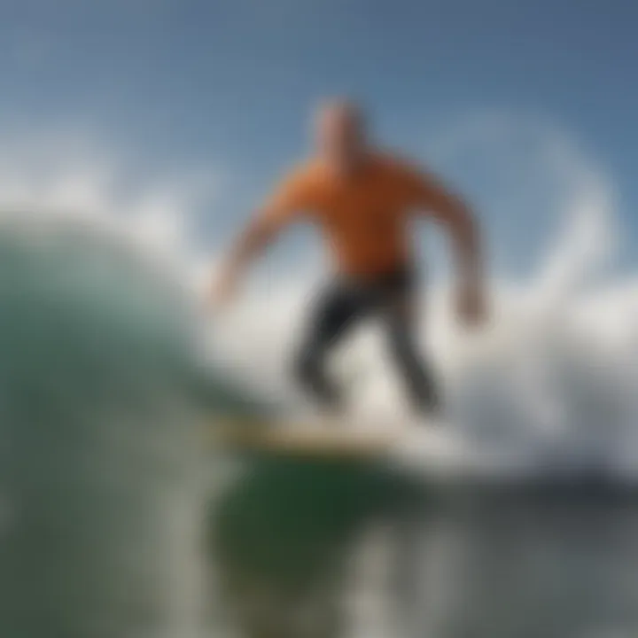 Jack O'Neill surfing in the ocean with waves crashing around him