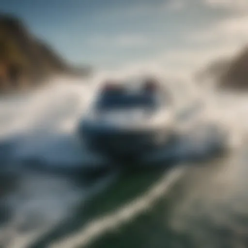 A jet boat navigating through ocean waves, showcasing its agility and power.