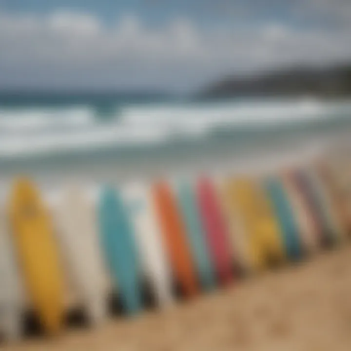 Surfboards lined up on the sandy shores of Kapalua