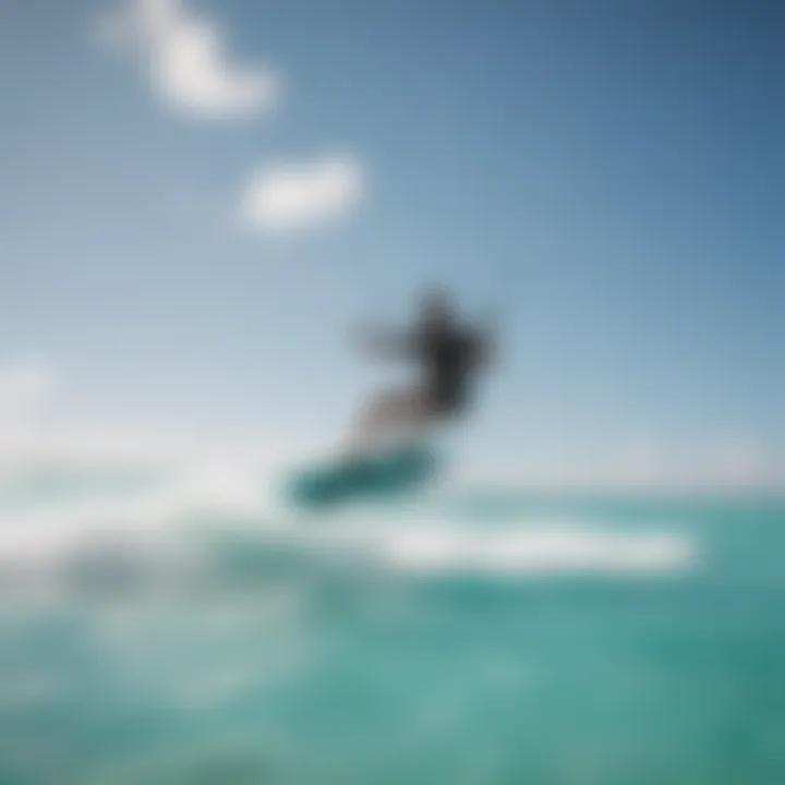 Kite boarder performing tricks with the turquoise waters as backdrop in Turks and Caicos