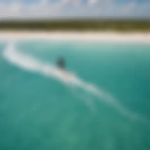 Aerial view of kite boarder riding the waves in Turks and Caicos