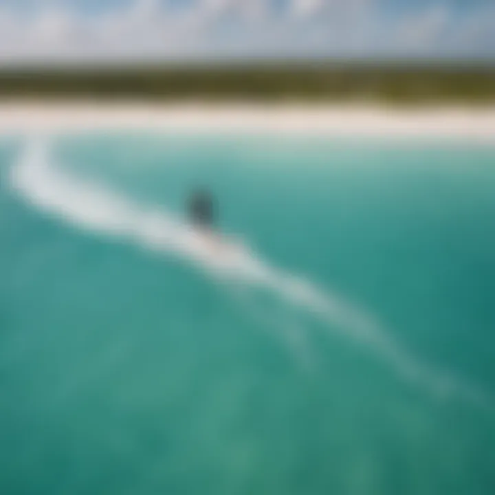 Aerial view of kite boarder riding the waves in Turks and Caicos