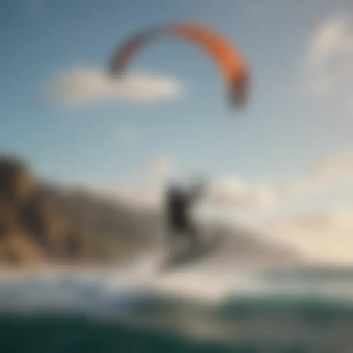 Kite surfer catching air with stunning coastline in the background