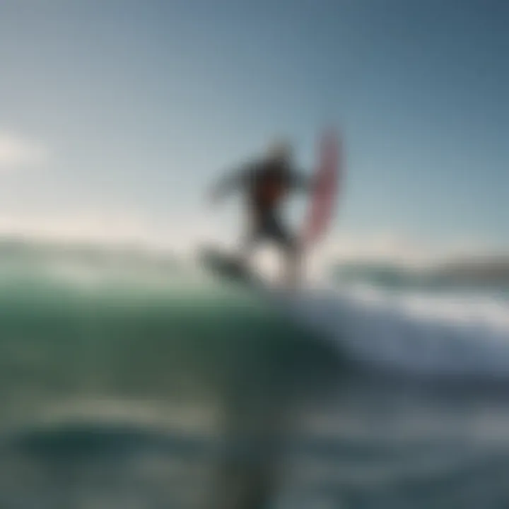 Kite surfer riding the waves