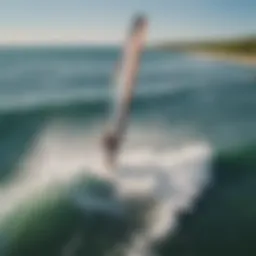 Aerial view of kite surfer riding waves in Lake Michigan