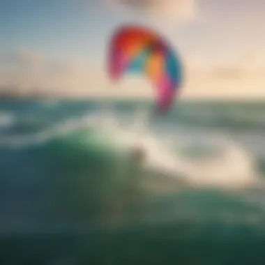 Colorful kite soaring over Miami's coastline