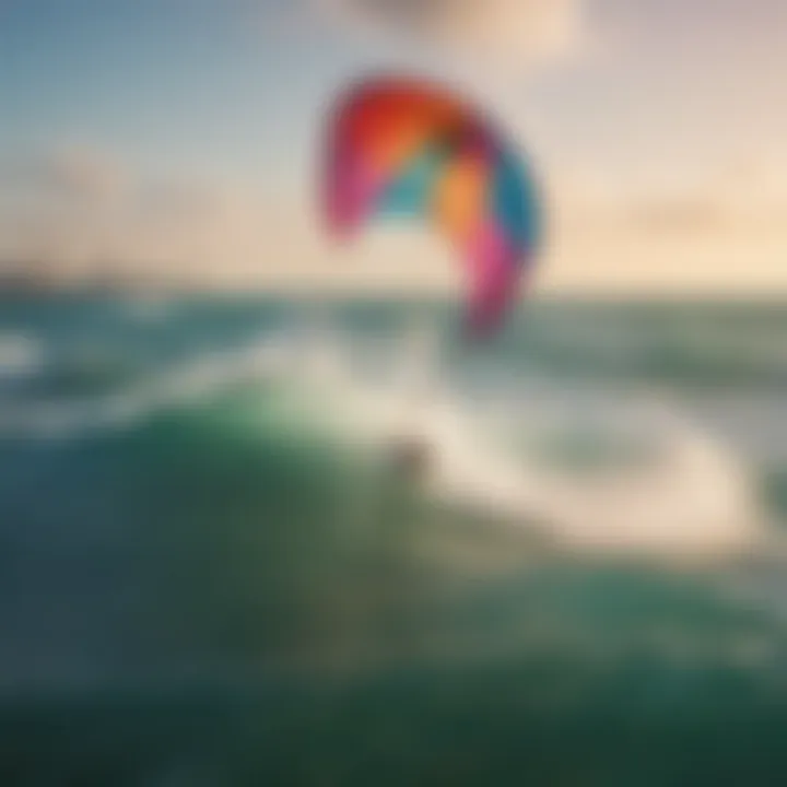 Colorful kite soaring over Miami's coastline