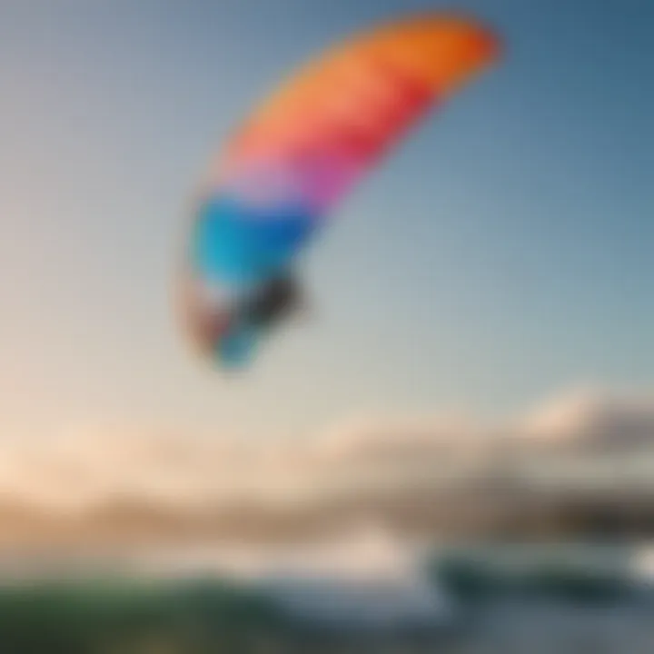 Kite surfer soaring through the air with vibrant kite colors