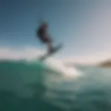 Vibrant kitesurfer gliding over crystal clear waters