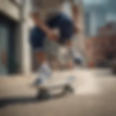 Performance of Li Ning Skateboard Shoes in Action A skateboarder demonstrating the performance of Li Ning shoes in an urban setting.