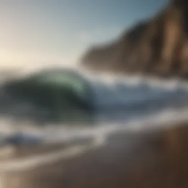 Majestic wave breaking on rocky shore