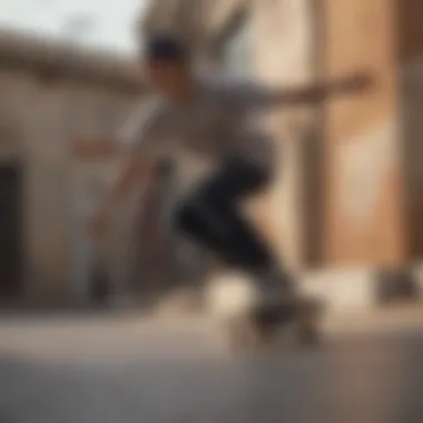 Skateboarder mastering balance with focused concentration