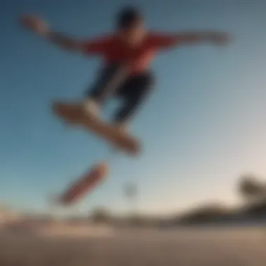 Skateboarder mid-air performing an ollie trick