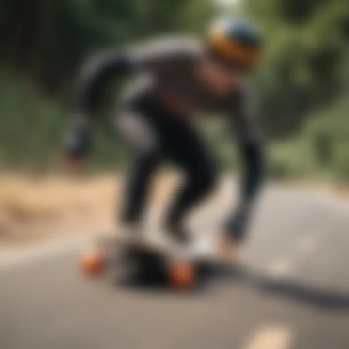 Longboard rider mastering downhill speed control