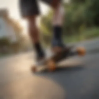 Longboarder performing a precise foot positioning maneuver