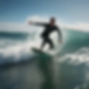 A surfer gracefully carving through a wave