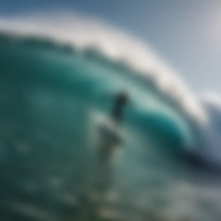 A surfer executing a powerful bottom turn on a wave